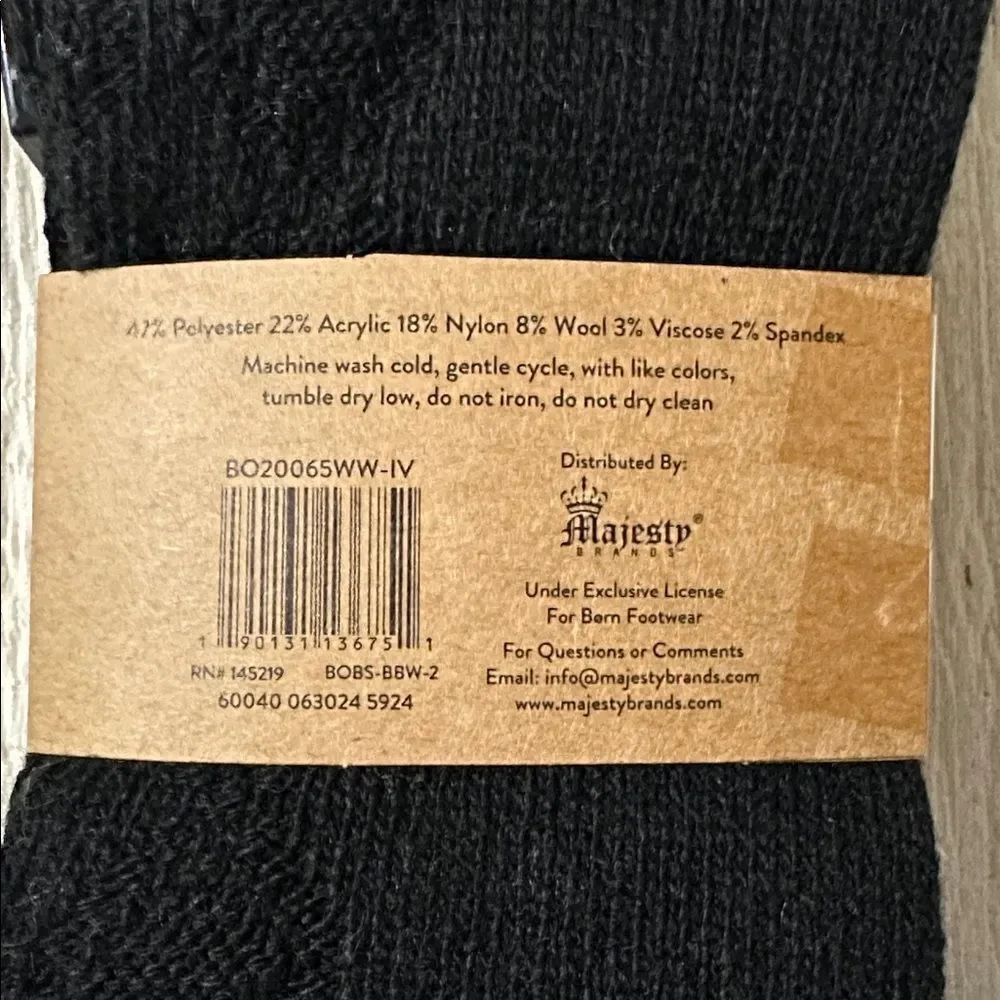 BORN Heather Black White US W 4-10 Texture Knit Pattern Boot Socks 2 Pack